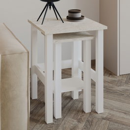 Hanah Home Gina 2 Juego de Mesas Auxiliares Blanco y Travertino
